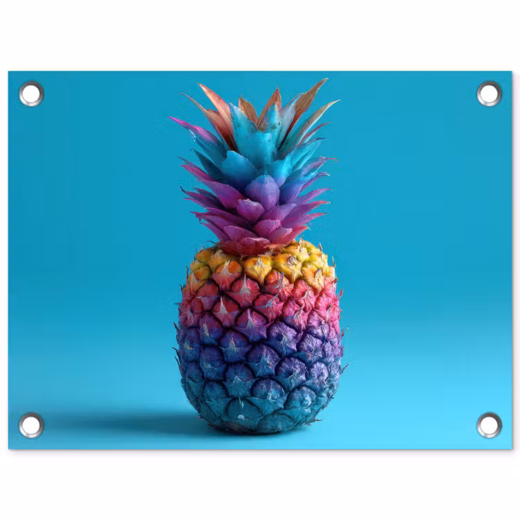 Tuinposter - Ananas - Regenboog - Blauw - Popart — 1