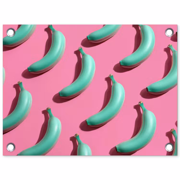 Tuinposter - Bananen - Patroon - Blauw - Roze — 1