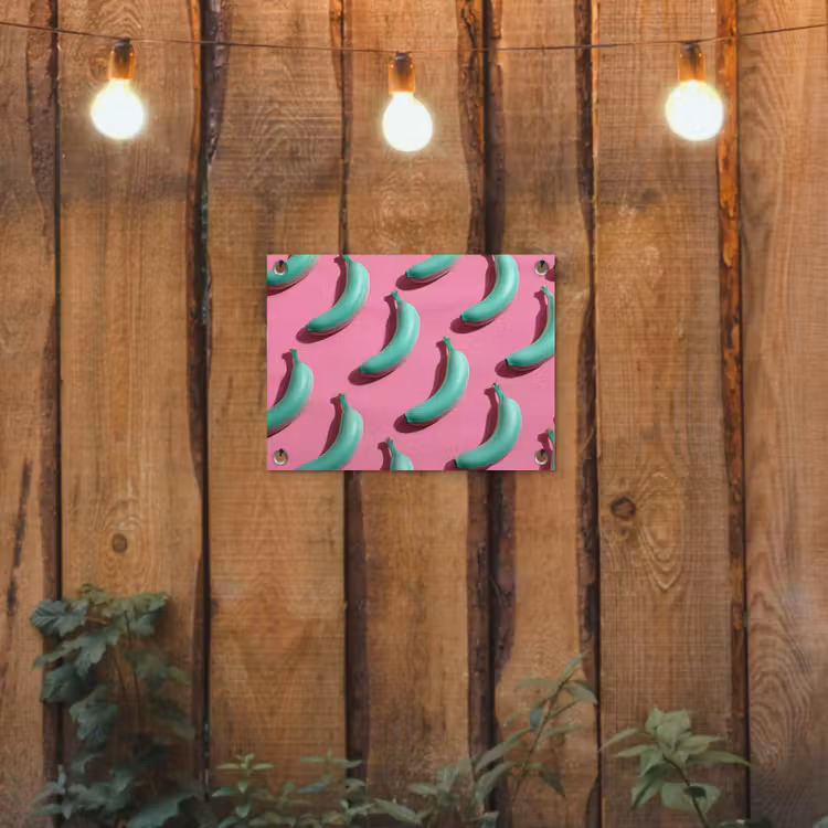 Tuinposter - Bananen - Patroon - Blauw - Roze — 2