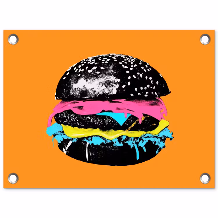 Tuinposter - Hamburger - Oranje - Neon - popart — 1
