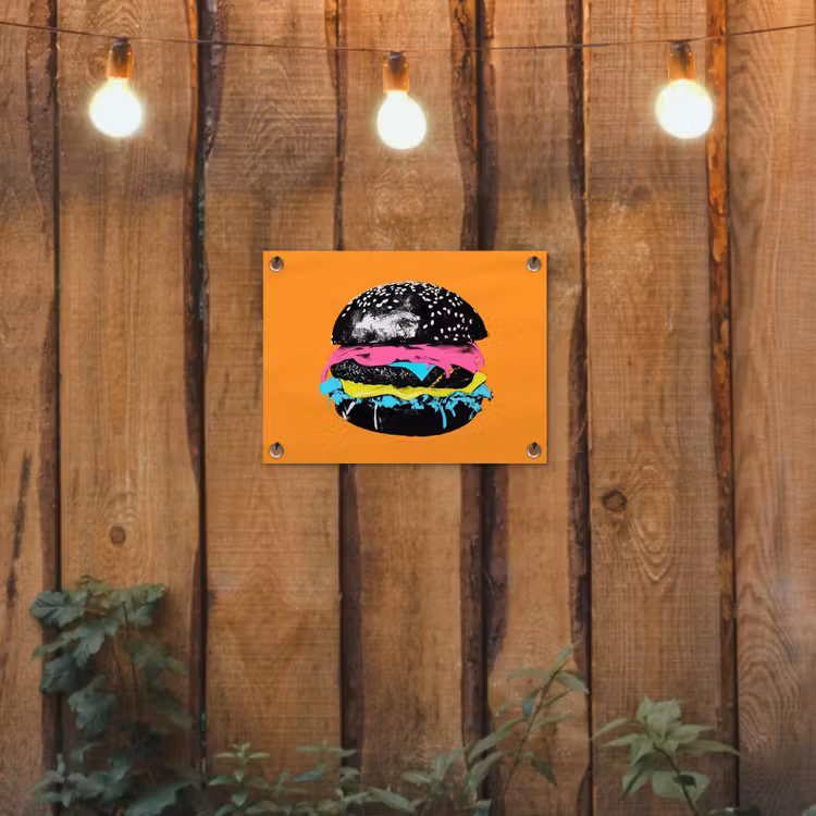 Tuinposter - Hamburger - Oranje - Neon - popart — 2