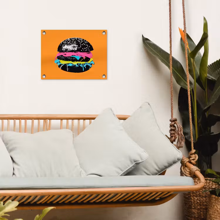 Tuinposter - Hamburger - Oranje - Neon - popart — 5