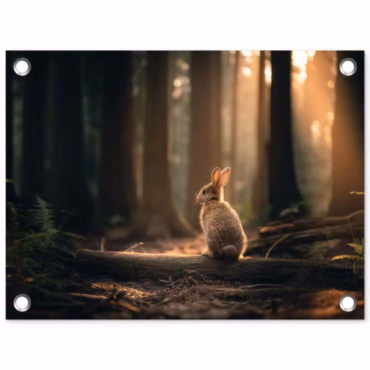 Tuinposter - Konijn - Bos - Zonnestralen — 1