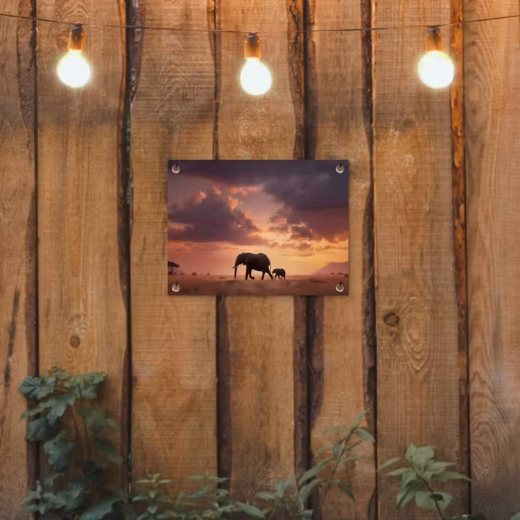 Tuinposter - Olifanten - Grasland - Zonsondergang — 2