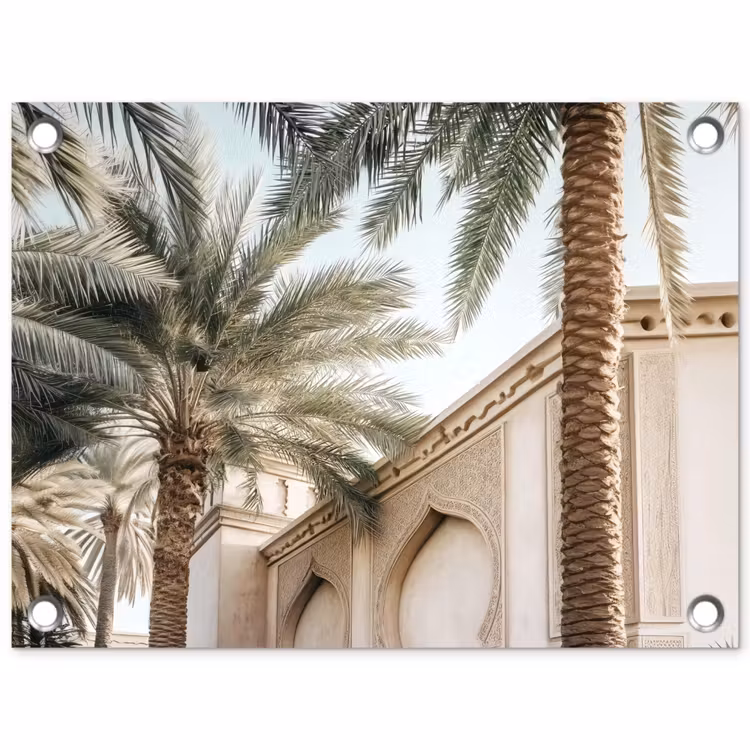 Tuinposter - Gebouw - Palmbomen - Beige - Zon — 1