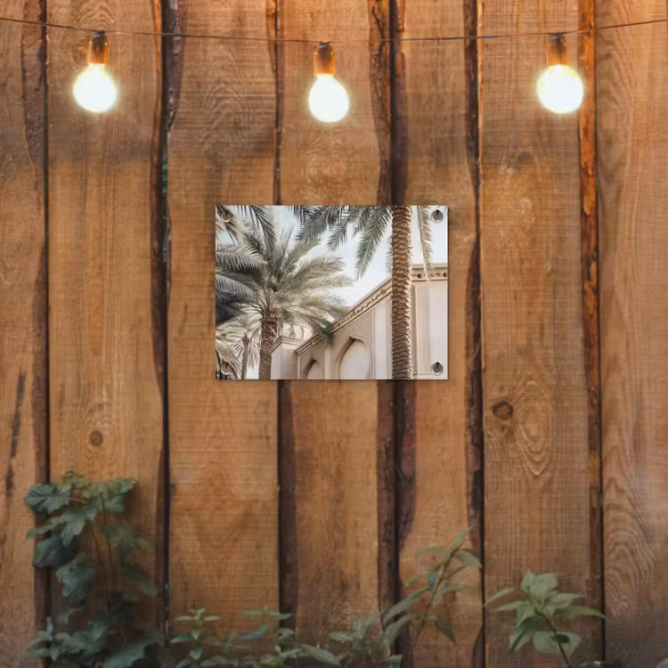 Tuinposter - Gebouw - Palmbomen - Beige - Zon — 2