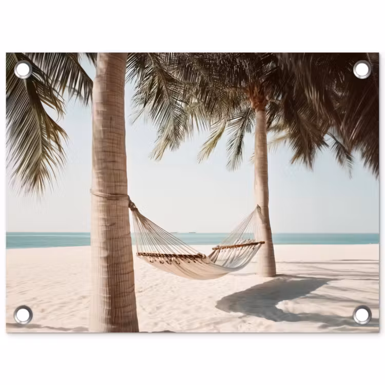 Tuinposter - Hangmat - Palmbomen - Strand - Zee — 1