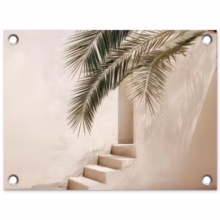 Tuinposter - Palmboom - Schaduw - Trap - Beige — 1