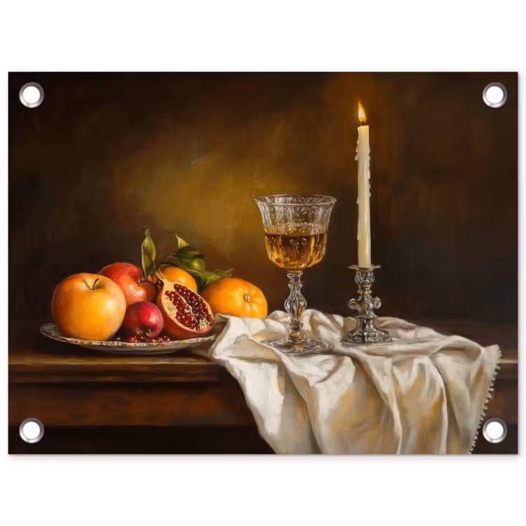 Tuinposter - Fruit - Stilleven - Wijn - Kaars — 1