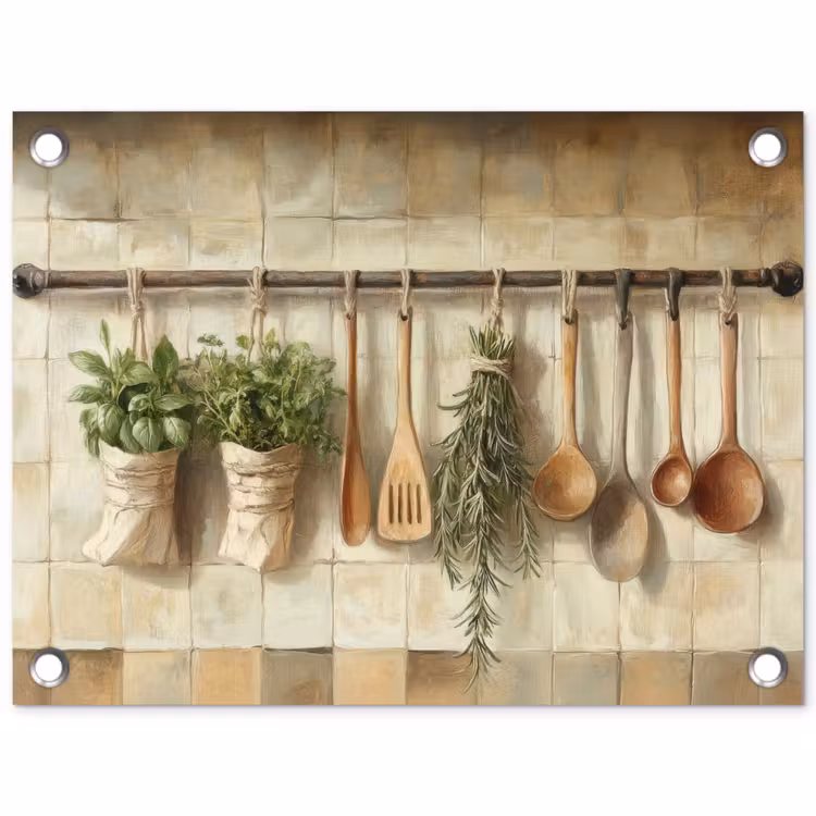 Tuinposter - Hout - Keukengerei - Stilleven - Tegels — 1