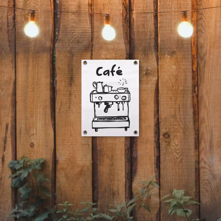 Tuinposter - Illustratie - Café - Koffiemachine - Kopjes — 2
