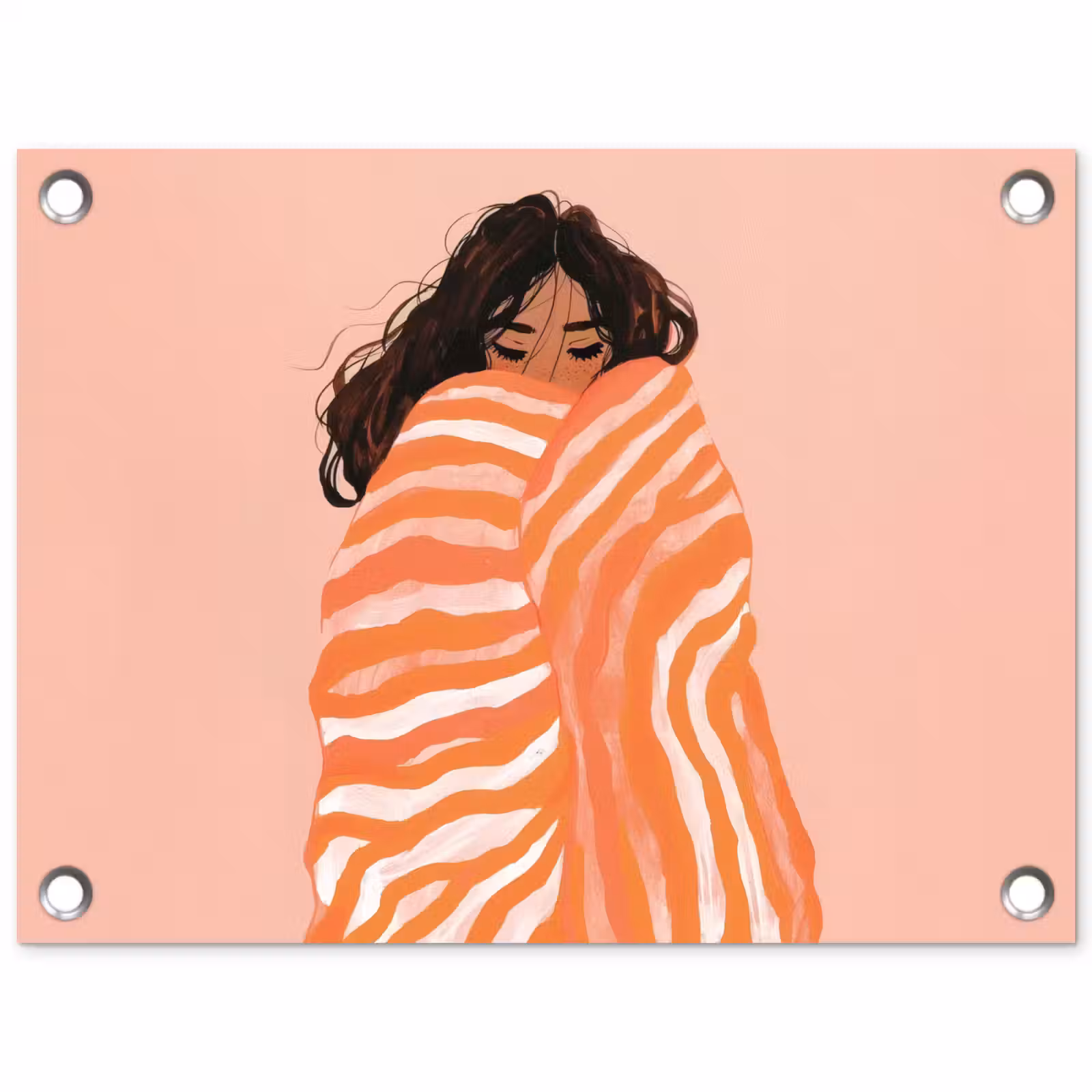 Tuinposter - Meisje - Deken - Gestreept - Oranje — 1