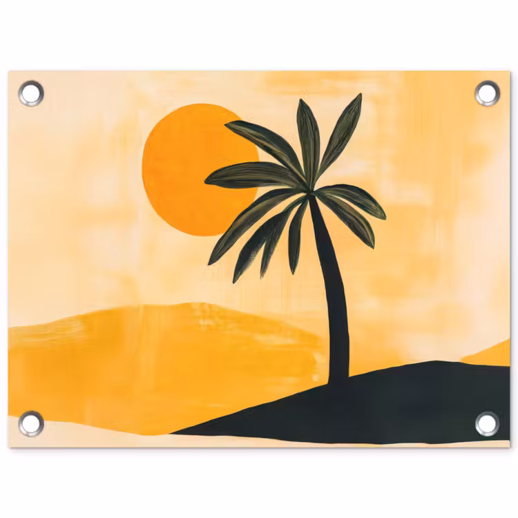 Tuinposter - Illustratie - Palmboom - Zon - Heuvels — 1