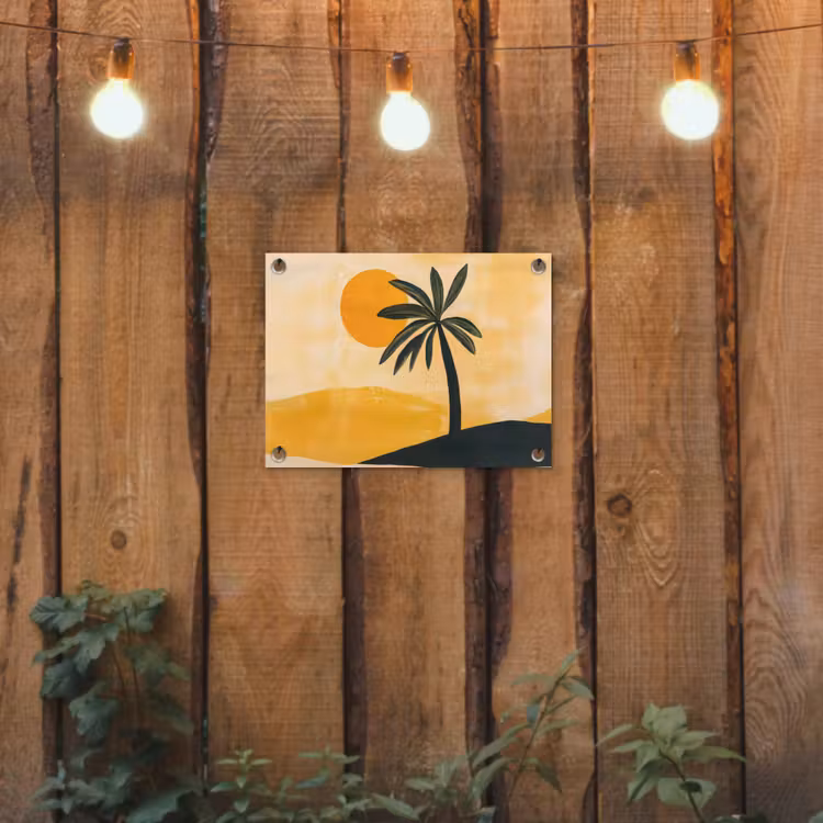 Tuinposter - Illustratie - Palmboom - Zon - Heuvels — 2