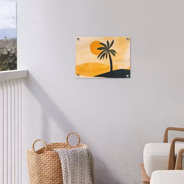 Tuinposter - Illustratie - Palmboom - Zon - Heuvels — 3