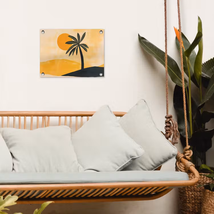 Tuinposter - Illustratie - Palmboom - Zon - Heuvels — 5