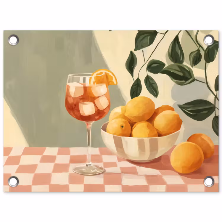 Tuinposter - Citroenen - Glas - Tafelkleed - Geblokt — 1