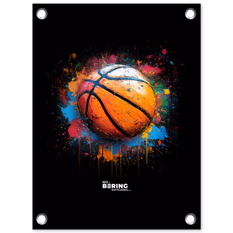 Tuinposter - Oranje basketbal te midden van verfspetters — 1