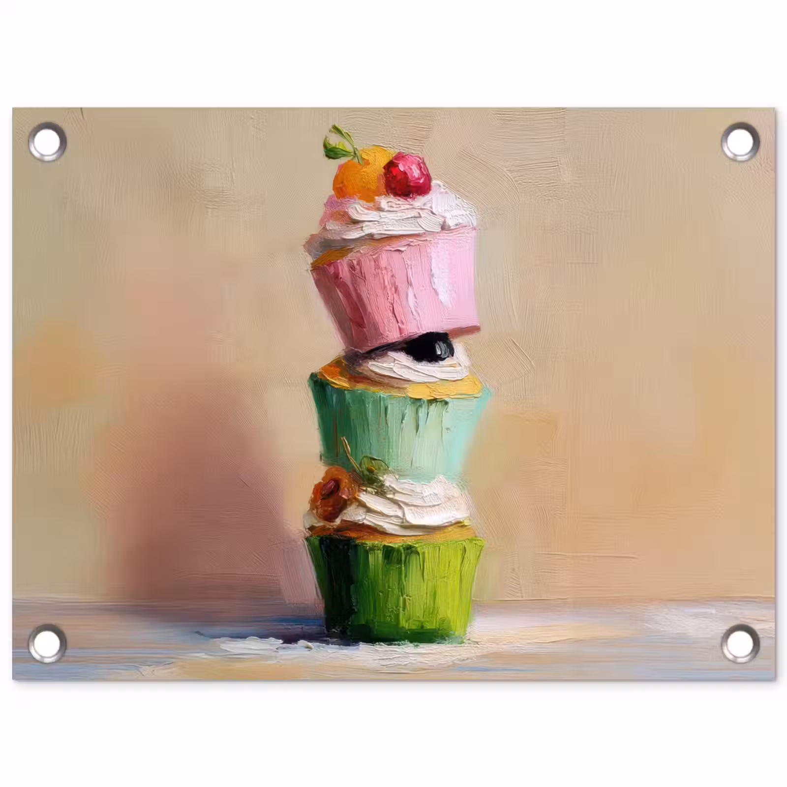 Tuinposter - Cupcakes - Gestapeld - Kleurrijk - Fruit — 1