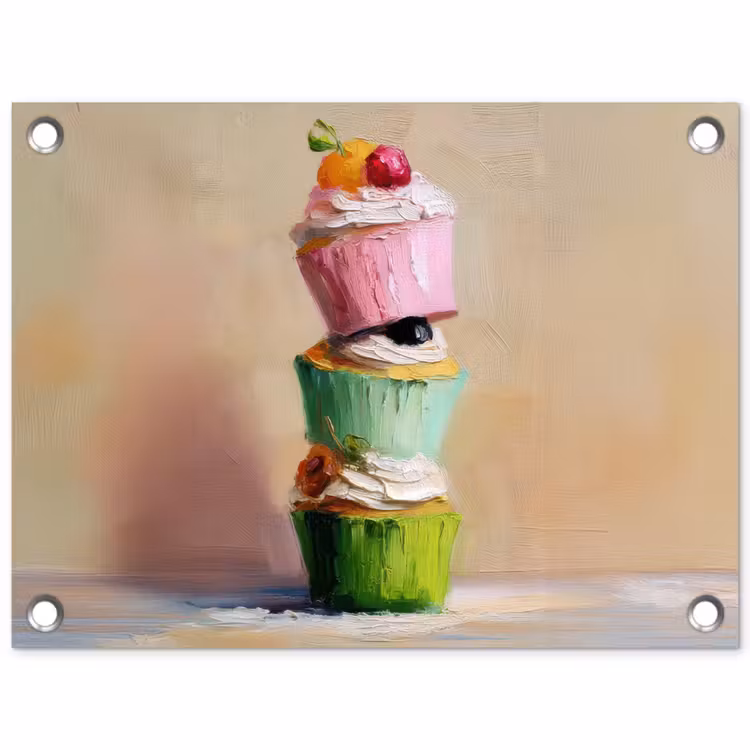 Tuinposter - Cupcakes - Gestapeld - Kleurrijk - Fruit — 1