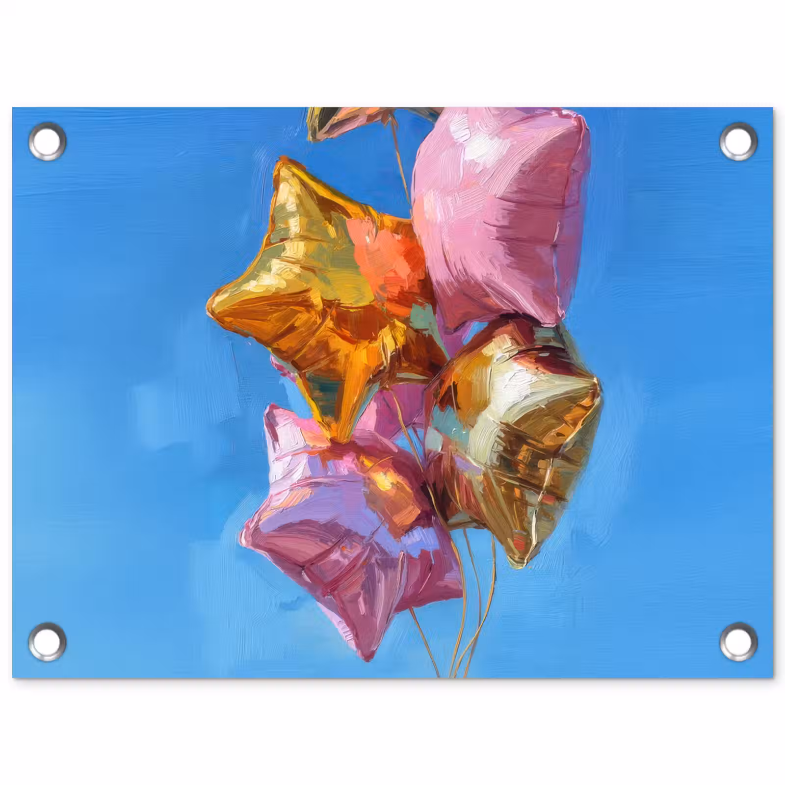 Tuinposter - Ballonnen - Goud - Stervorm - Roze — 1