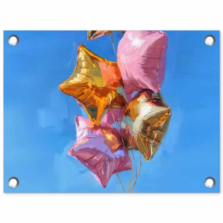 Tuinposter - Ballonnen - Goud - Stervorm - Roze — 1