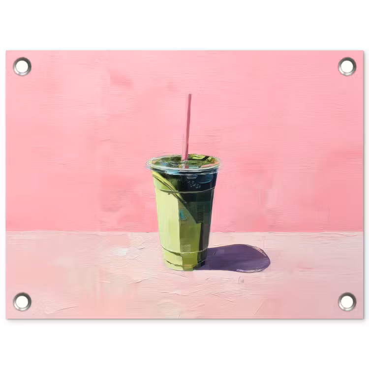 Tuinposter - Beker - Rietje - Minimalistisch - Groen — 1