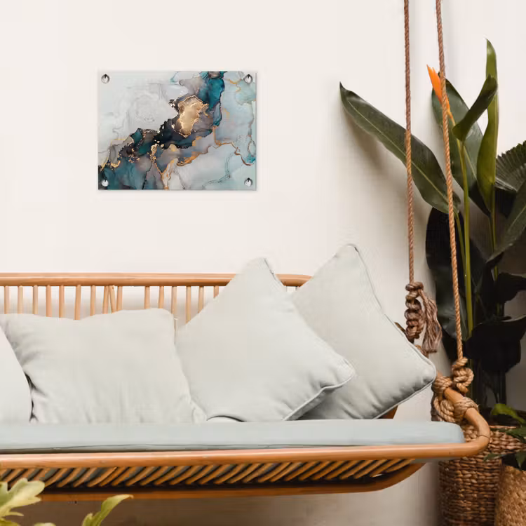 Tuinposter - Blauw - Marmer - Goud — 5