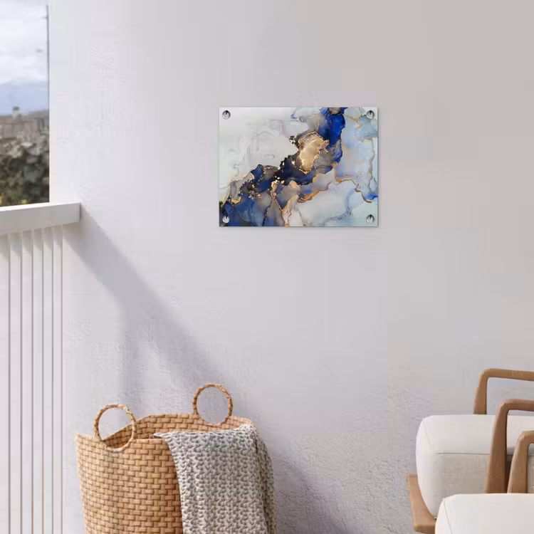 Tuinposter - Marmer - Blauw - Goud — 3