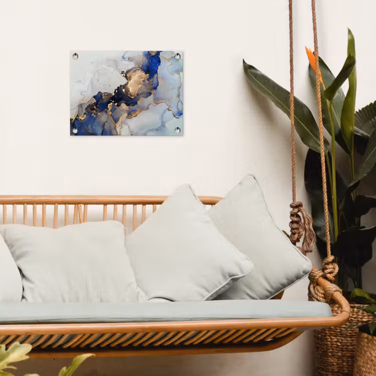 Tuinposter - Marmer - Blauw - Goud — 5