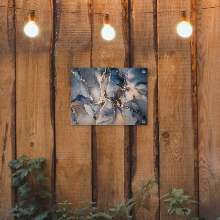 Tuinposter - Marmer - Grijs - Blauw - Luxe - Goud — 2
