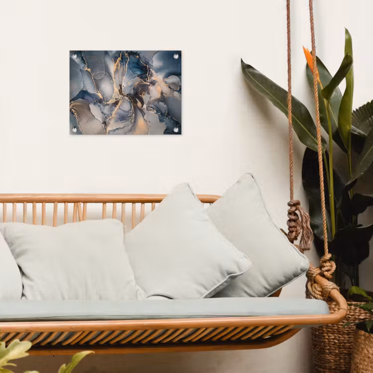Tuinposter - Marmer - Grijs - Blauw - Luxe - Goud — 5