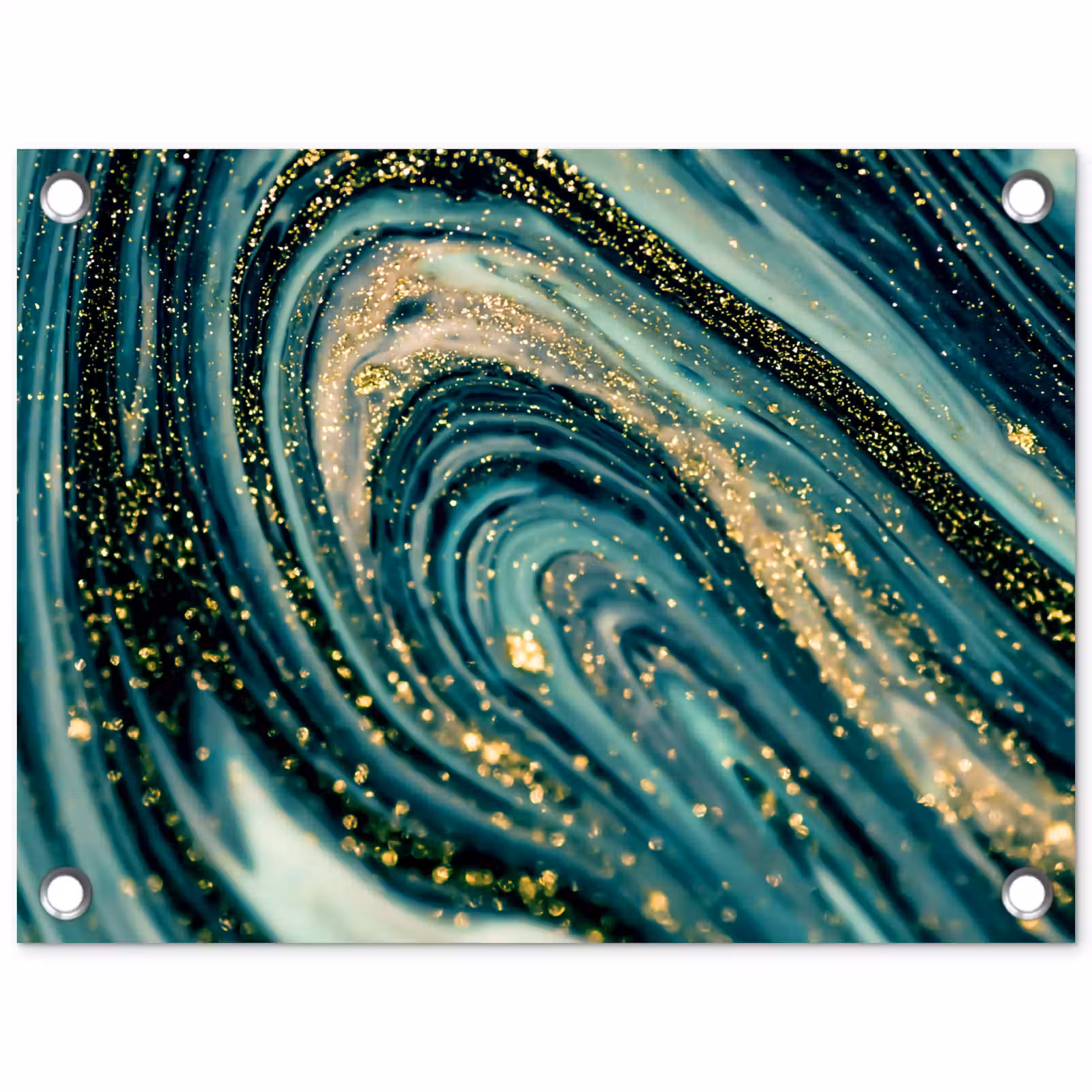 Tuinposter - Marmerlook - Luxe - Goud - Turquoise - Glitter — 1