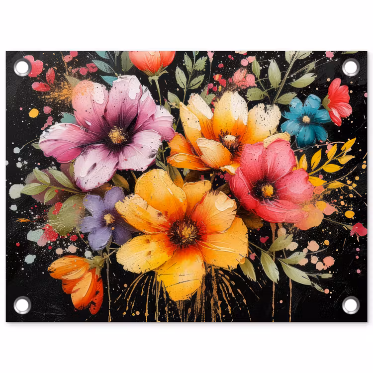 Tuinposter - Bloemenpracht op Zwarte Achtergrond — 1