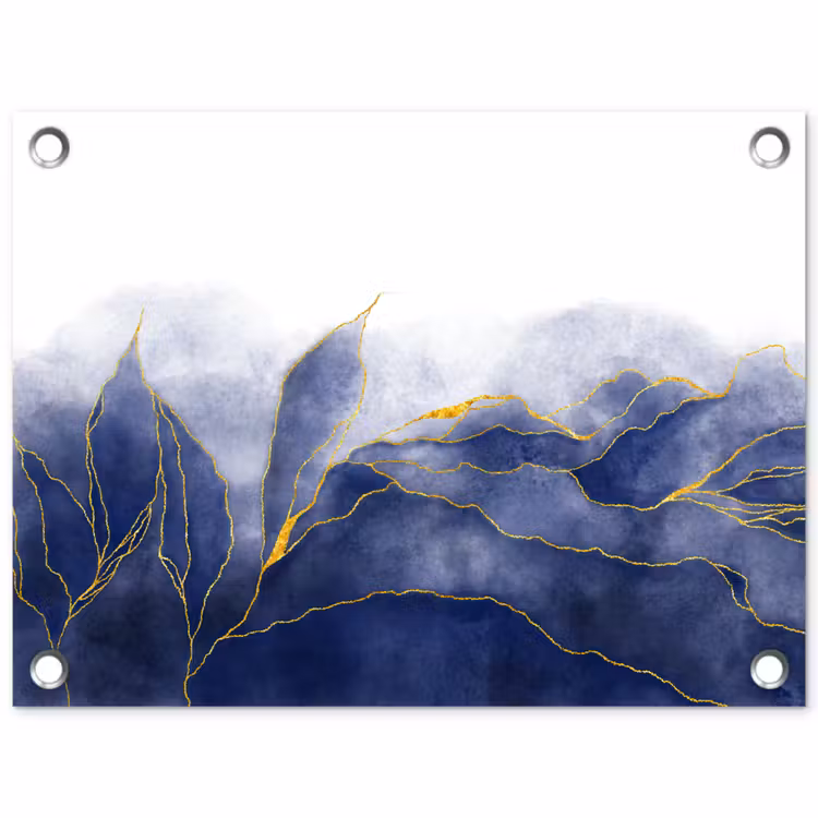 Tuinposter - Marmer - Blauw - Marmerlook - Goud - Textuur — 1