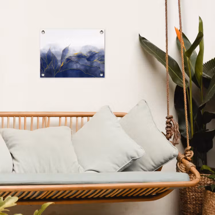 Tuinposter - Marmer - Blauw - Marmerlook - Goud - Textuur — 5