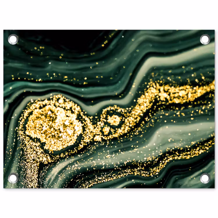 Tuinposter - Marmer - Goud - Glitter - Groen - Marmerlook - Luxe — 1