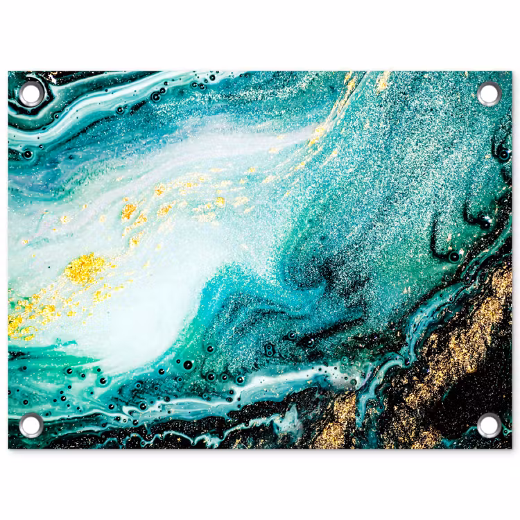 Tuinposter - Marmerlook - Blauw - Goud - Glitter - Luxe - Marmer — 1