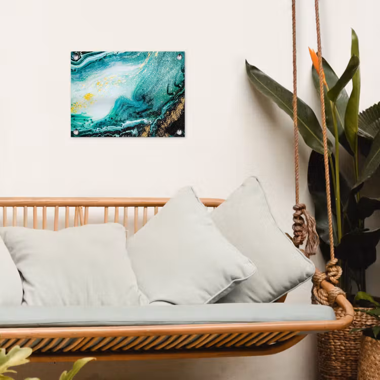Tuinposter - Marmerlook - Blauw - Goud - Glitter - Luxe - Marmer — 5