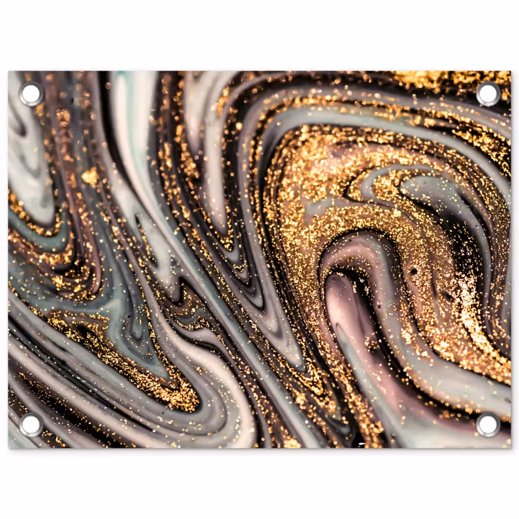 Tuinposter - Marmerlook - Goud - Glitter - Luxe - Marmer - Wit — 1