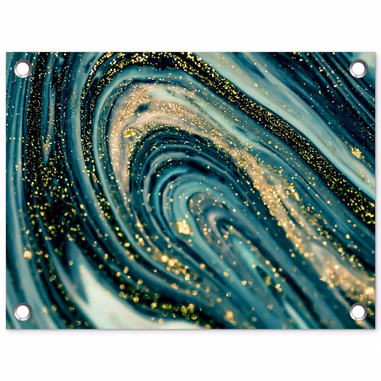 Tuinposter - Marmerlook - Luxe - Goud - Turquoise - Glitter — 1