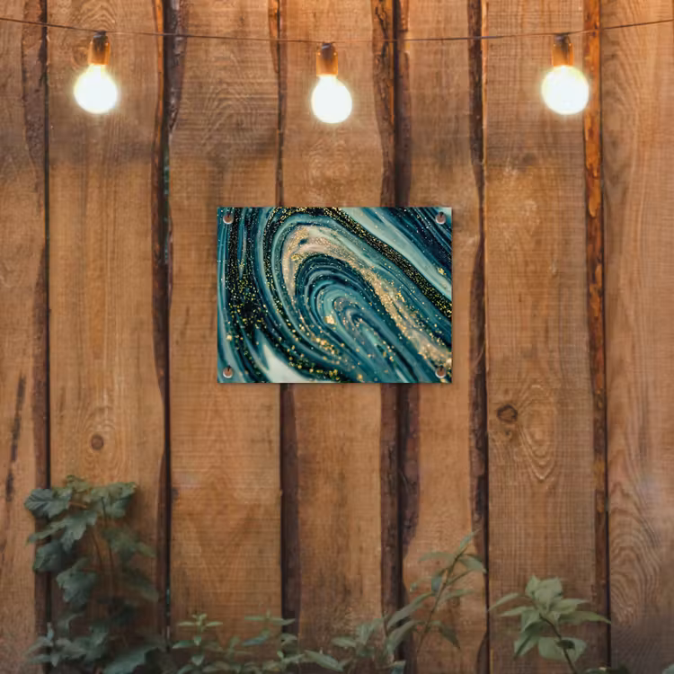 Tuinposter - Marmerlook - Luxe - Goud - Turquoise - Glitter — 2