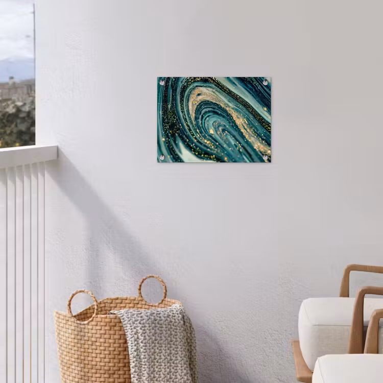 Tuinposter - Marmerlook - Luxe - Goud - Turquoise - Glitter — 3