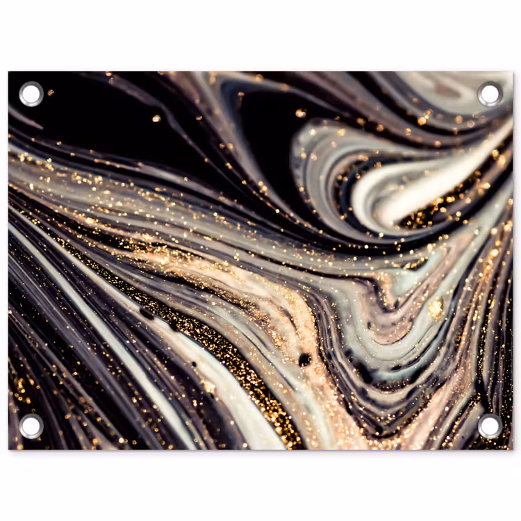 Tuinposter - Marmerlook - Zwart - Goud - Wit - Glitter - Marmer — 1