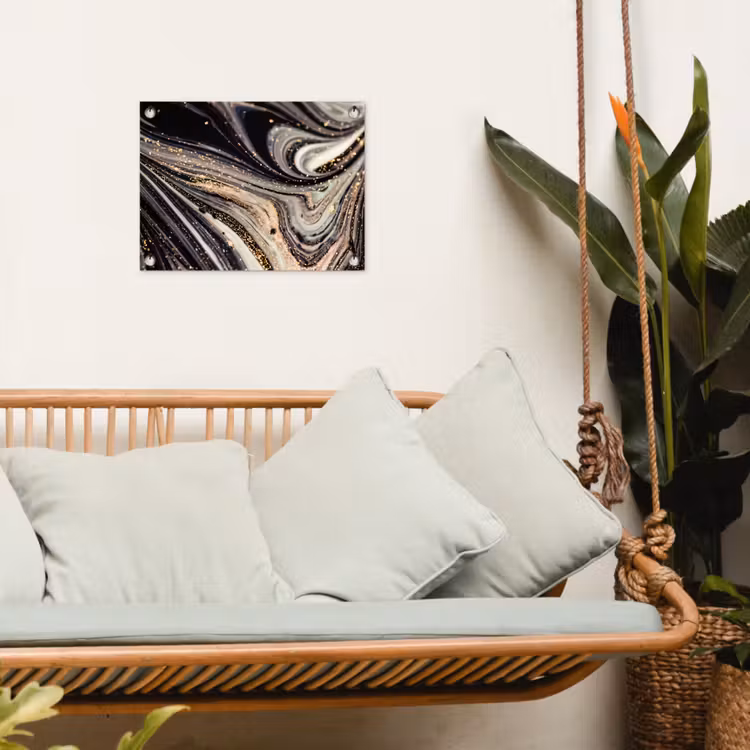 Tuinposter - Marmerlook - Zwart - Goud - Wit - Glitter - Marmer — 5