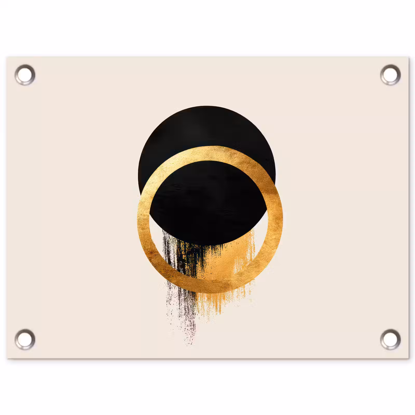 Tuinposter - Abstract ontwerp - Zwarte cirkel - Verfvlekken — 1