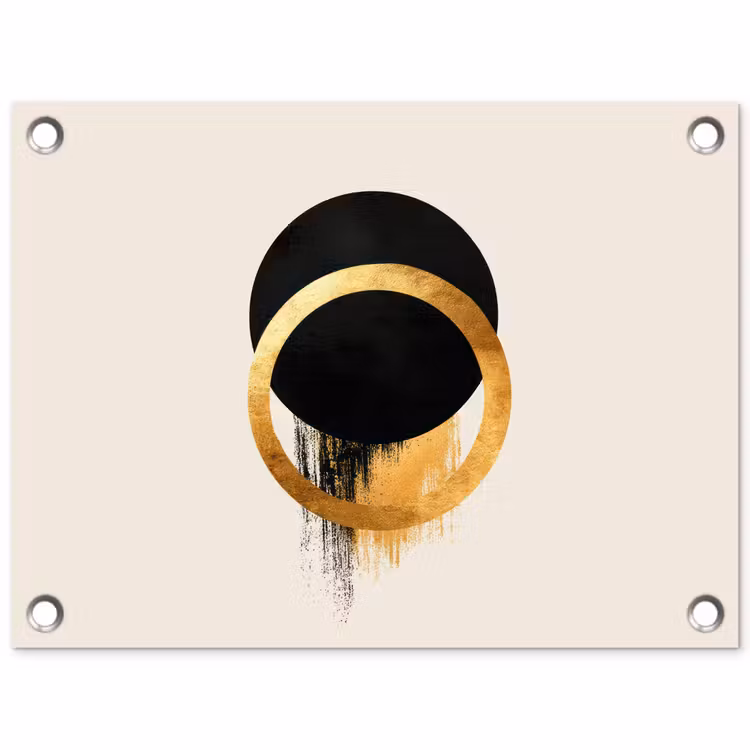 Tuinposter - Abstract ontwerp - Zwarte cirkel - Verfvlekken — 1