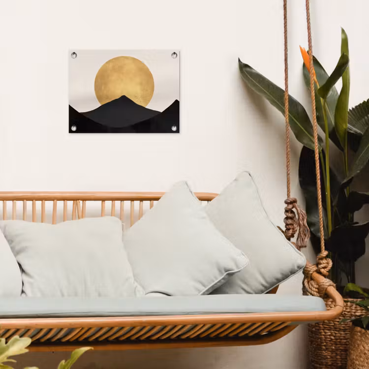Tuinposter - Bergsilhouetten - Gouden cirkel - Beige — 5