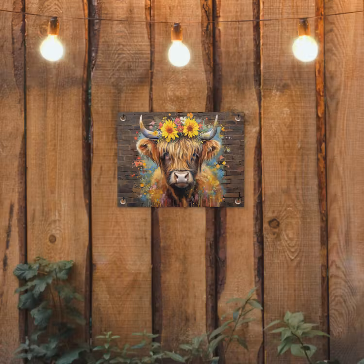 Tuinposter - Hooglander met Bloemenkroon — 2