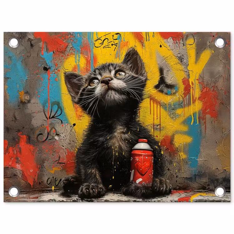 Tuinposter - Kitten met Spuitbus — 1
